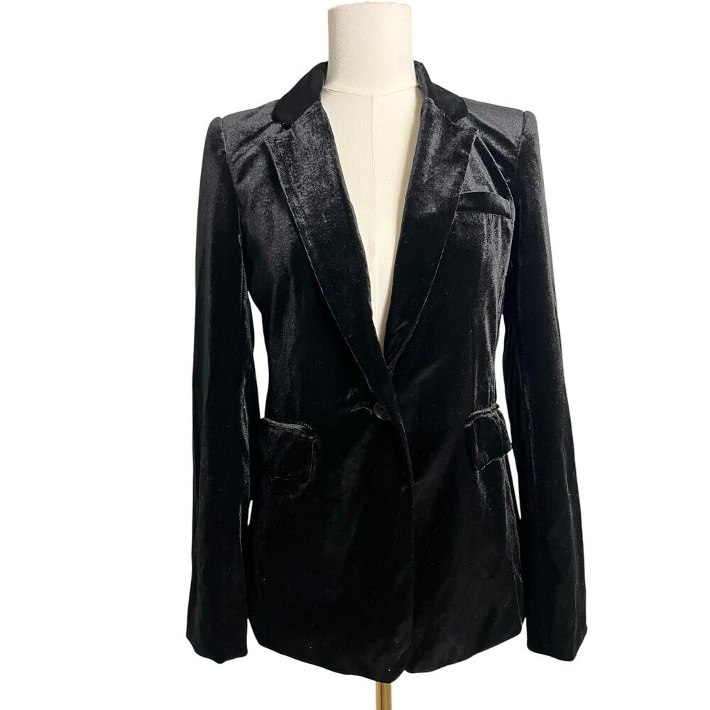 1. STATE Blazer Jacket Womens 4 Black Velvet Tuxedo One Button Tailored